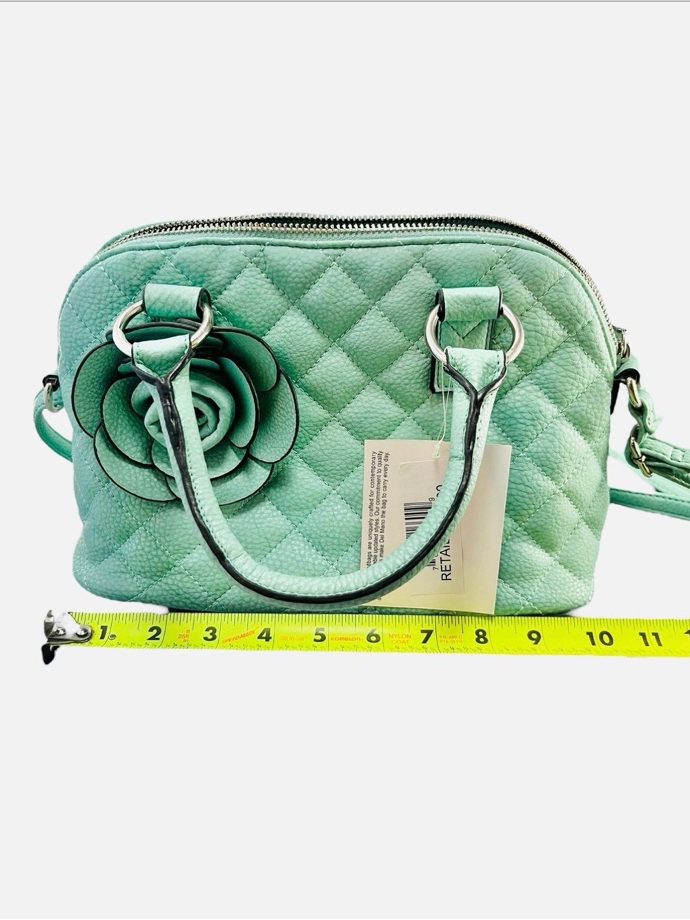 Vintage Del Mano Mint Green Pillow Shoulder Bag Purse Rose Casual NWT - Picture 8 of 8